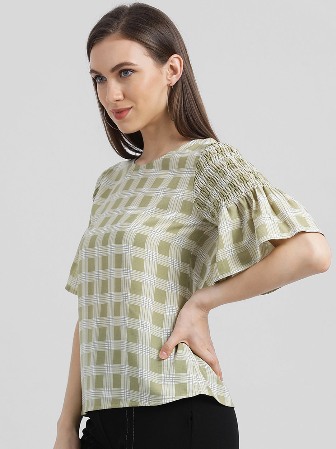 Green Checkered Regular Top