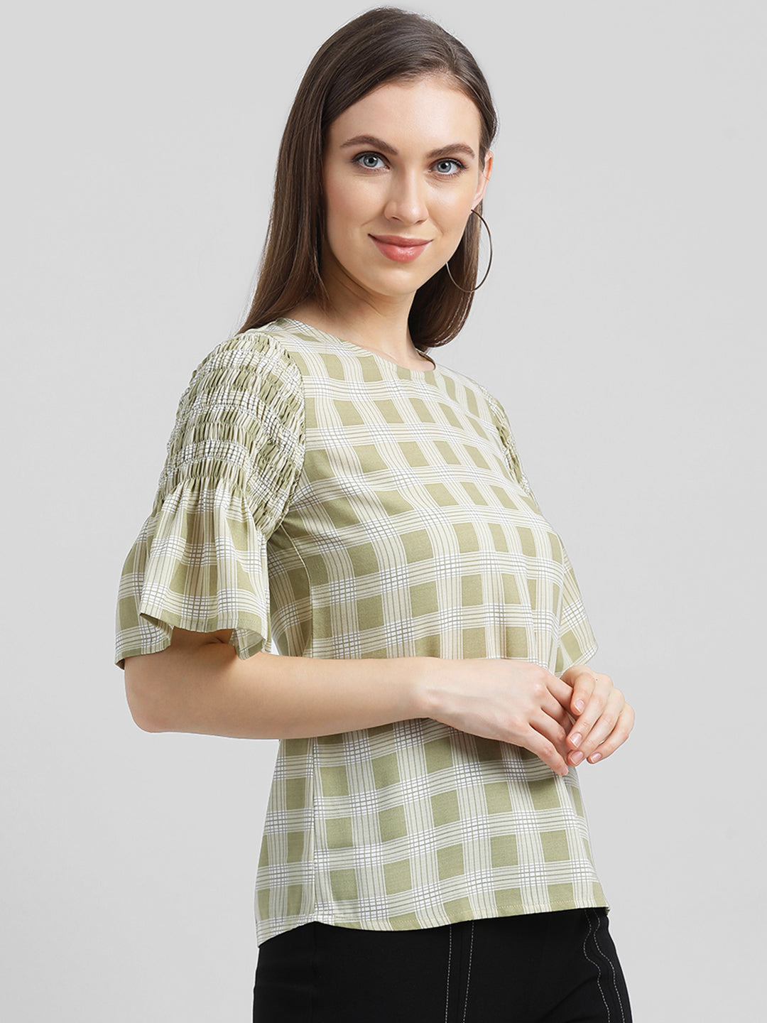 Green Checkered Regular Top