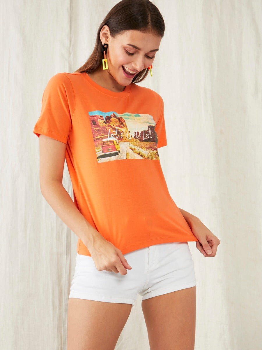 Orange Graphic Regular T-Shirt