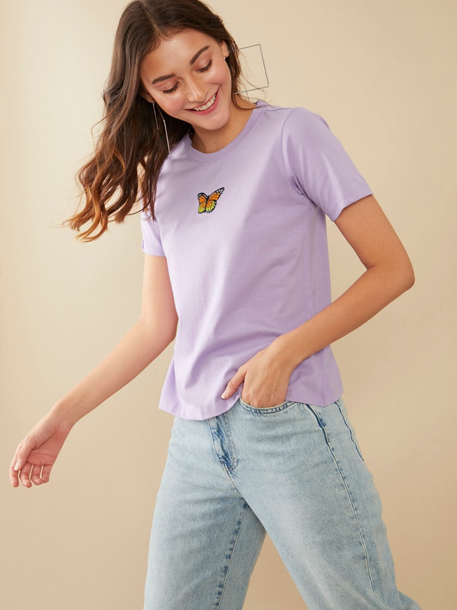 Lavender Graphic Printed Regular T-Shirt