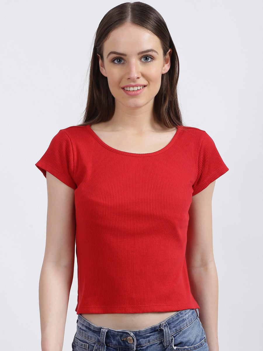 Red Solid Cropped T-Shirt