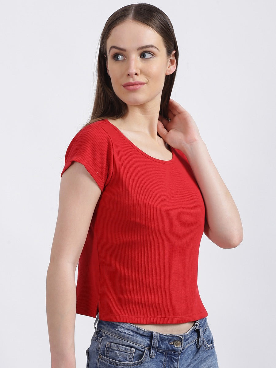 Red Solid Cropped T-Shirt