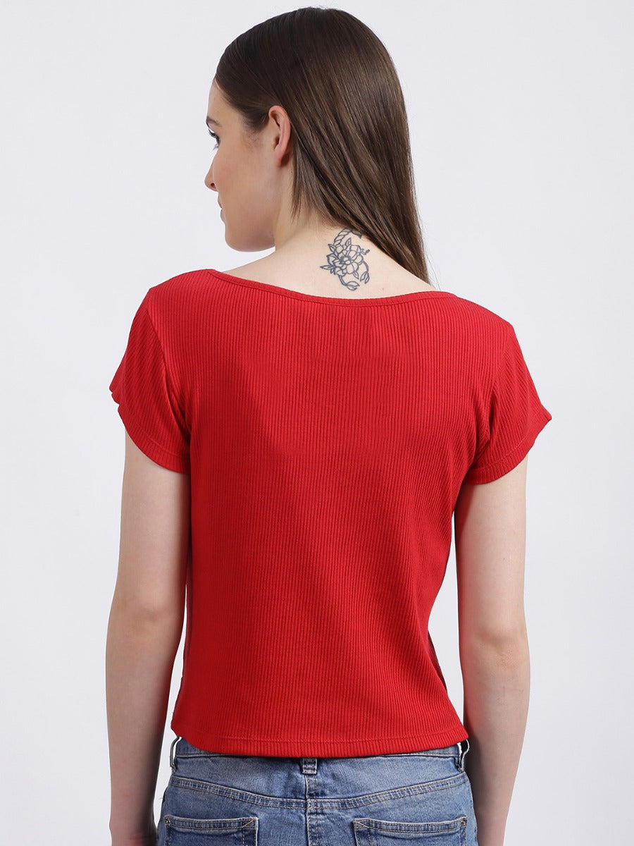 Red Solid Cropped T-Shirt