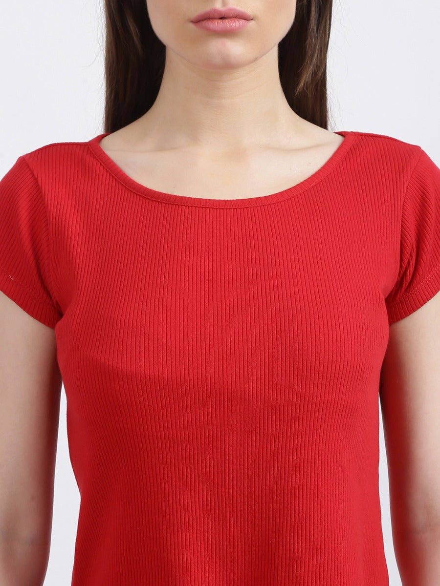 Red Solid Cropped T-Shirt