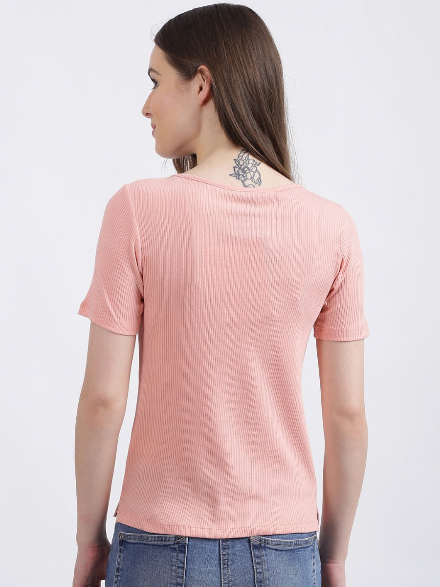 Pink Solid Regular T-Shirt