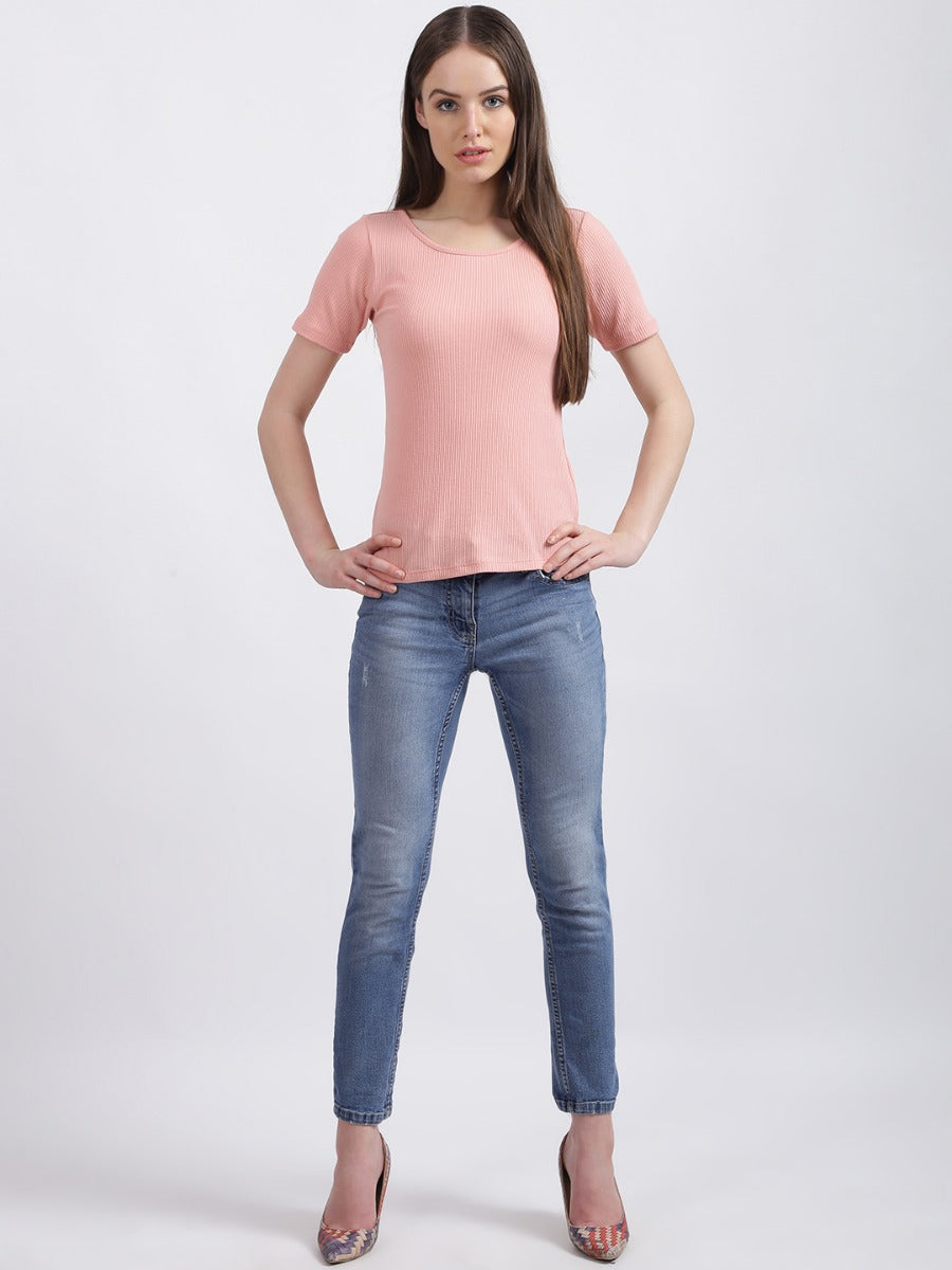 Pink Solid Regular T-Shirt