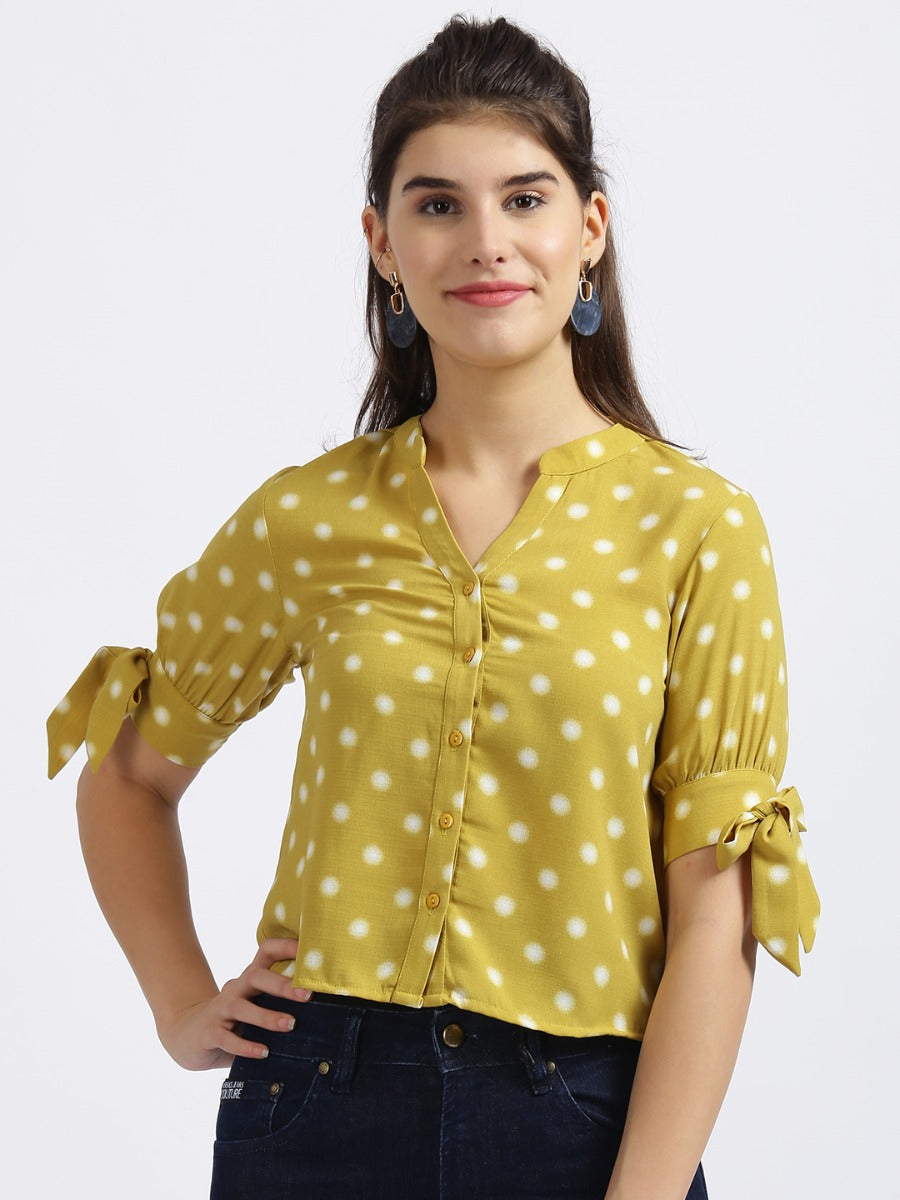 Yellow Polka Dots Shirt Style Top