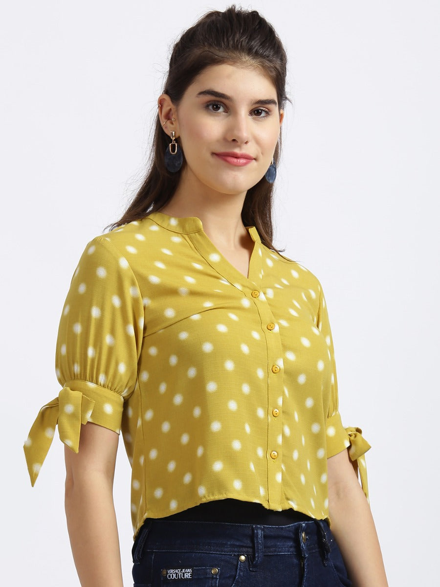 Yellow Polka Dots Shirt Style Top