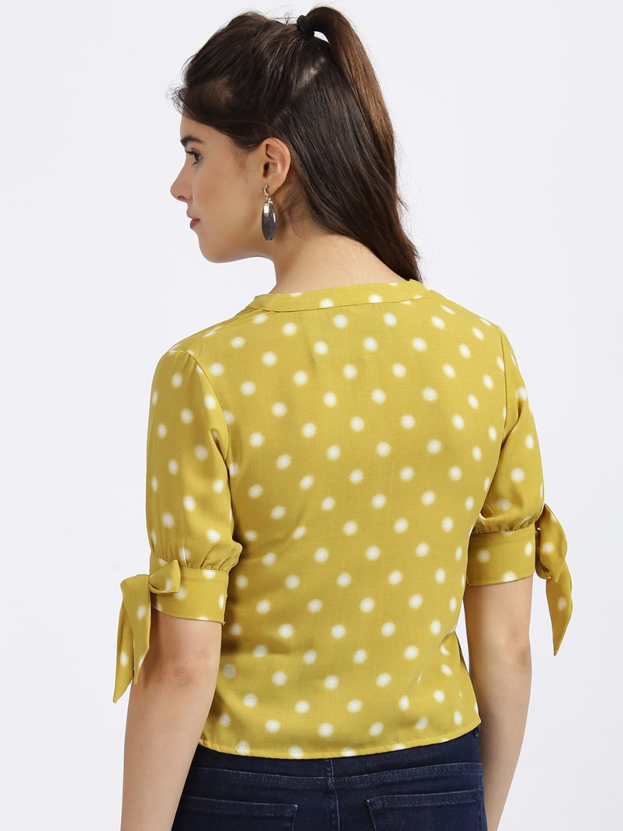 Yellow Polka Dots Shirt Style Top