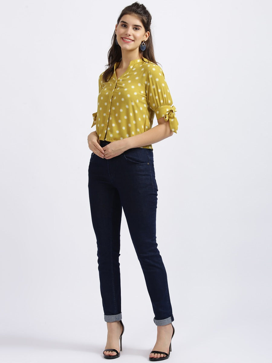 Yellow Polka Dots Shirt Style Top