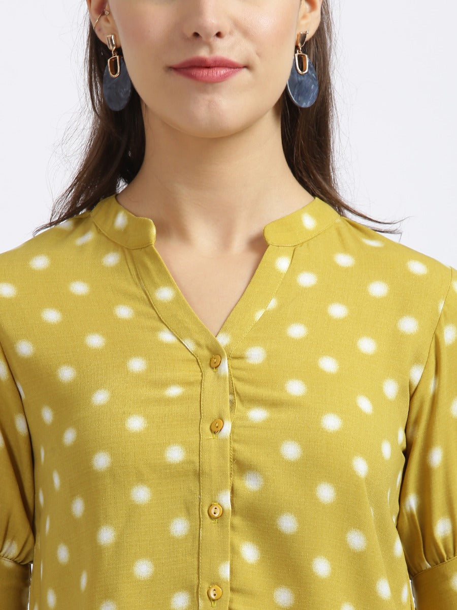 Yellow Polka Dots Shirt Style Top