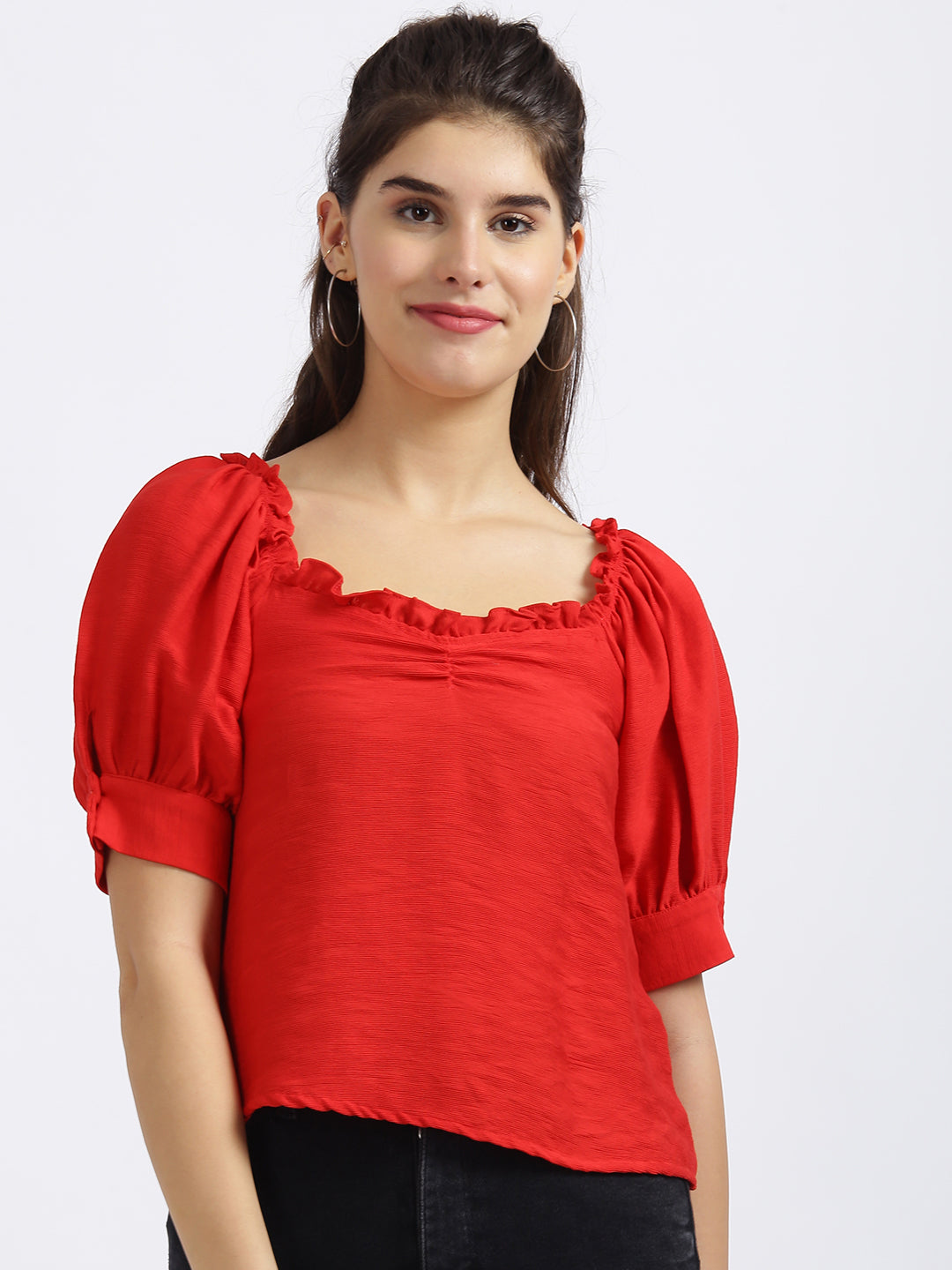 Red Solid Regular Top