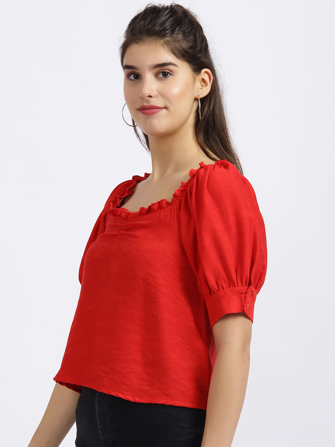 Red Solid Regular Top