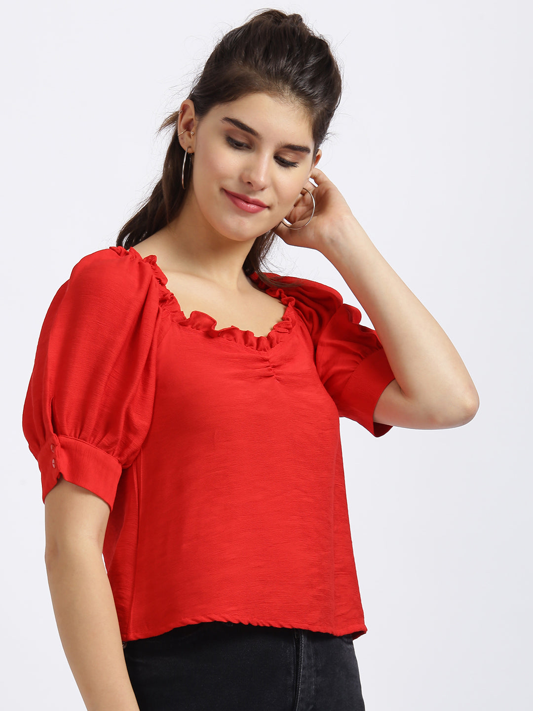 Red Solid Regular Top