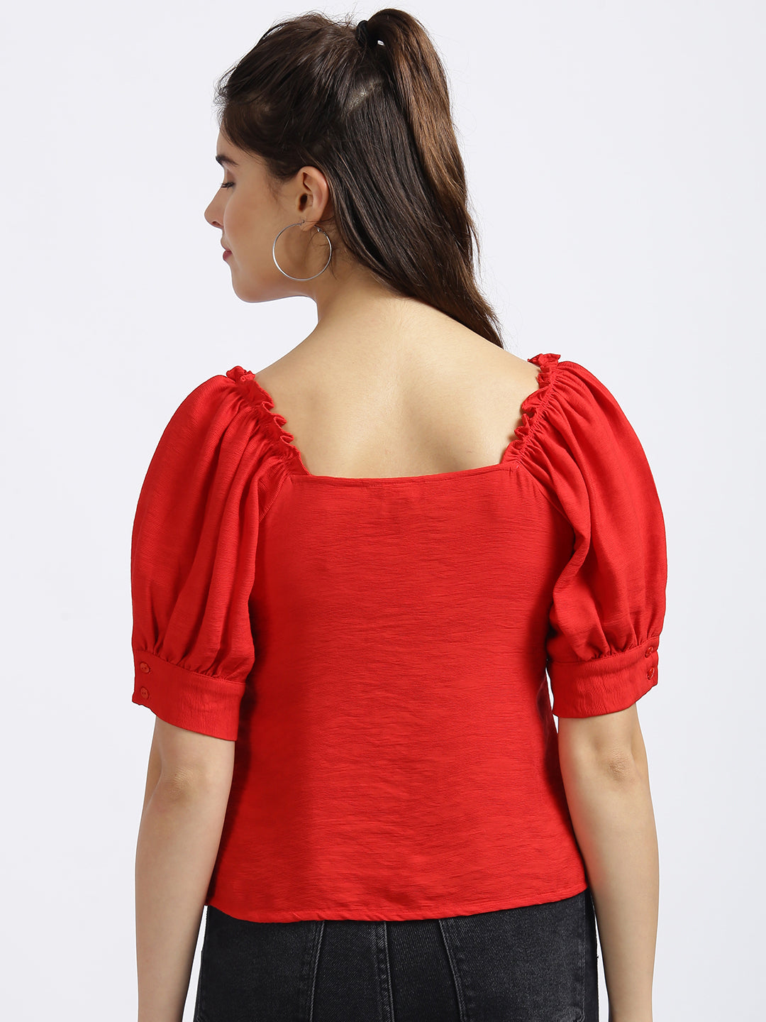 Red Solid Regular Top