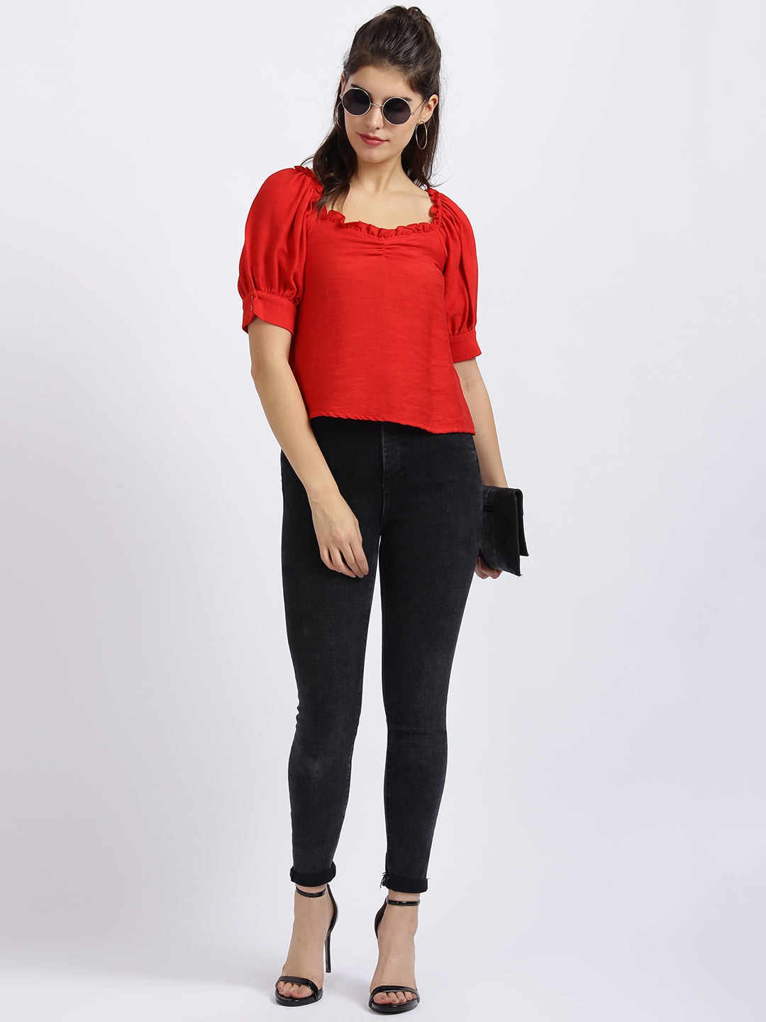 Red Solid Regular Top