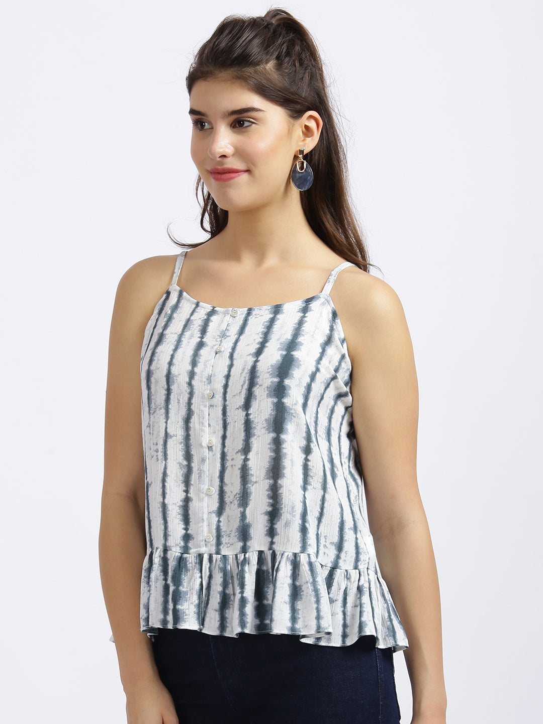 White Tie and Dye Peplum Top