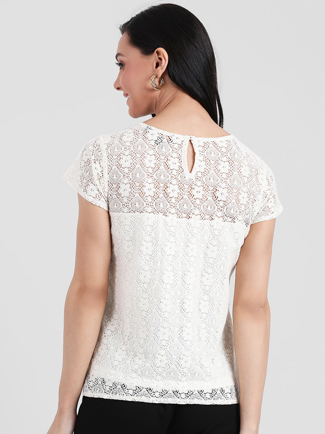 White Self Design Regular Top