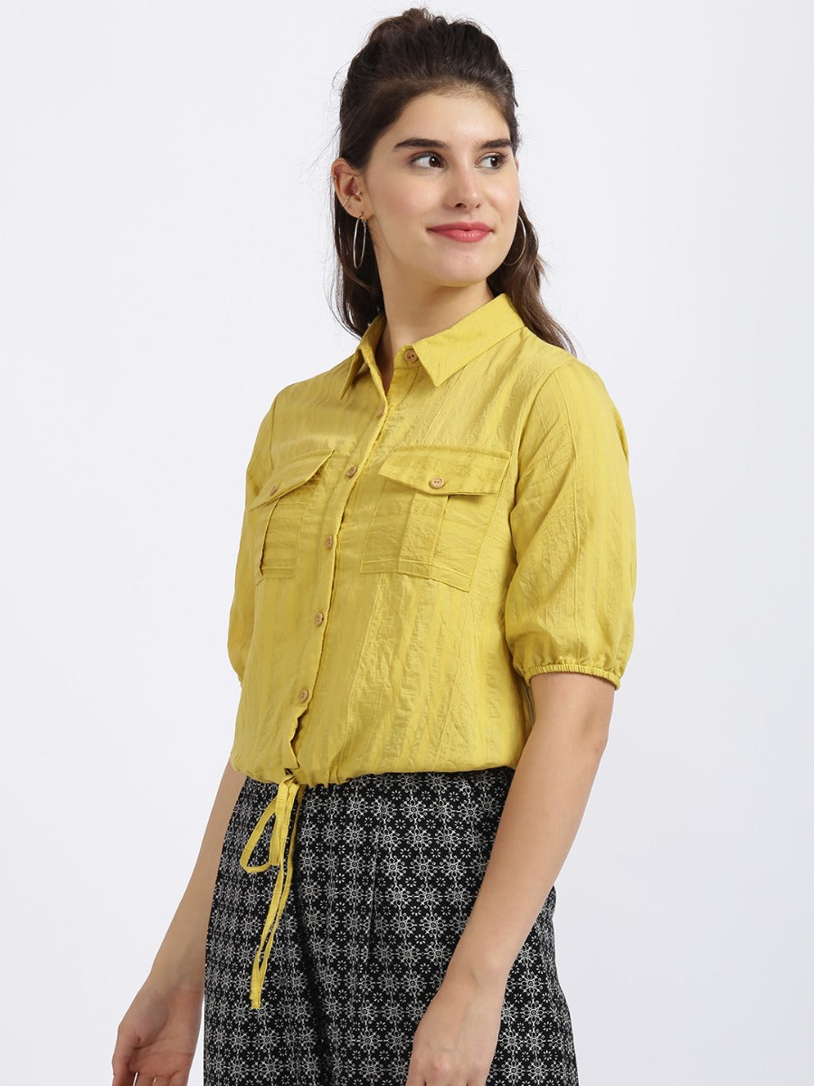 Yellow Self Design Shirt Style Top