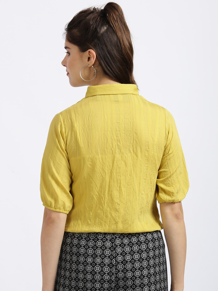 Yellow Self Design Shirt Style Top