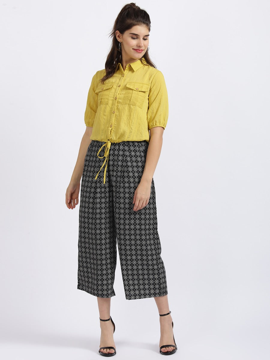 Yellow Self Design Shirt Style Top