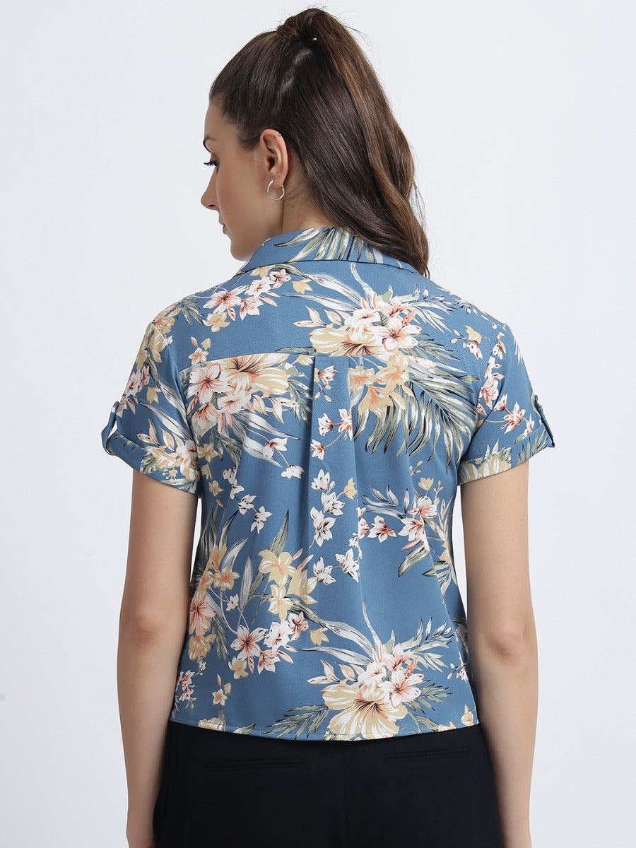 Teal Tropical Print Regular Shirt