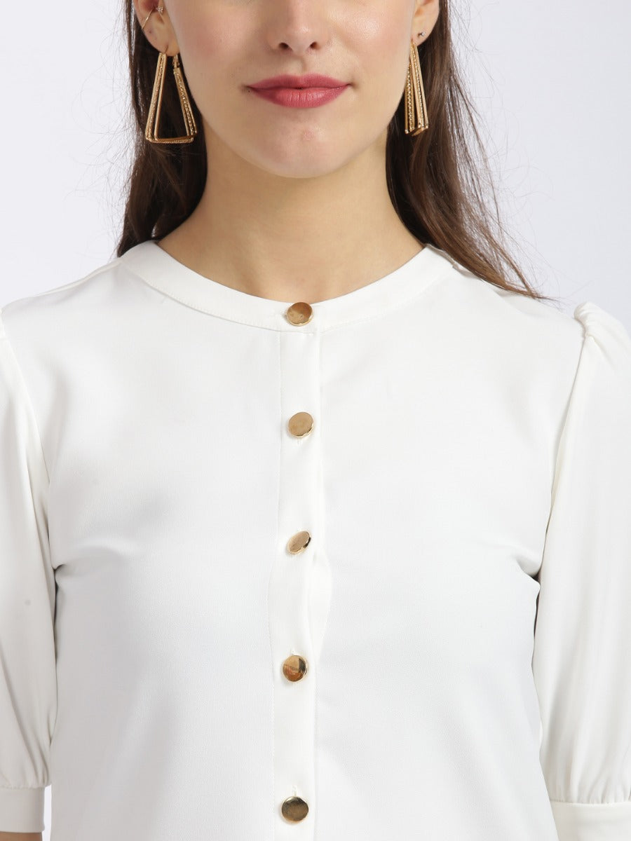 White Solid Shirt Style Top