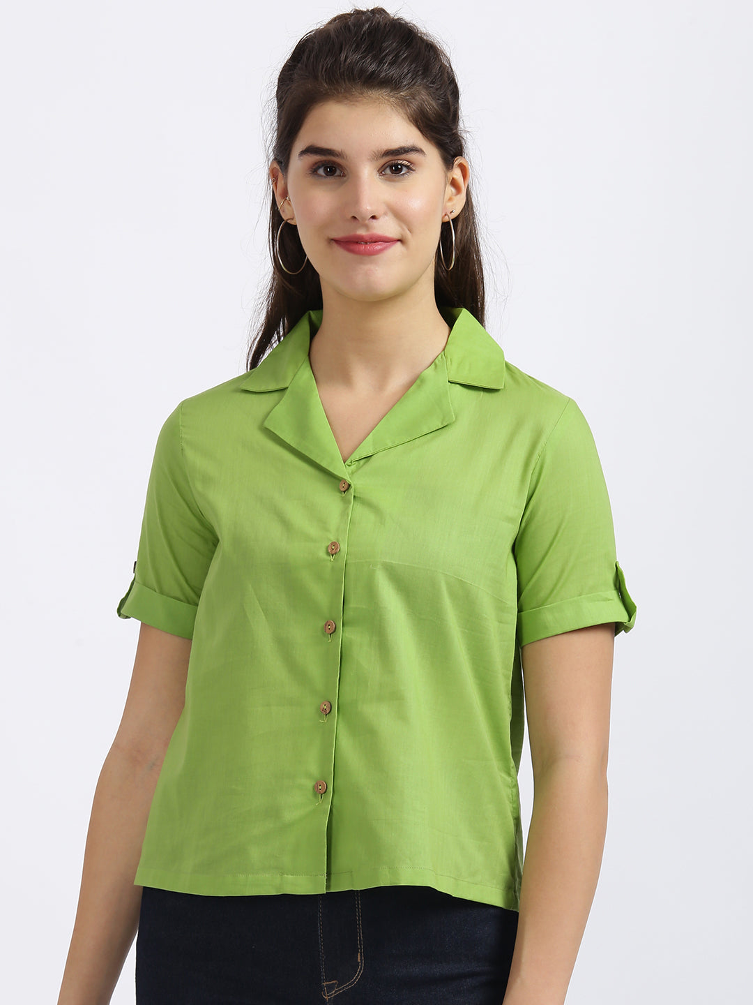 Lime Green Solid Regular Shirt