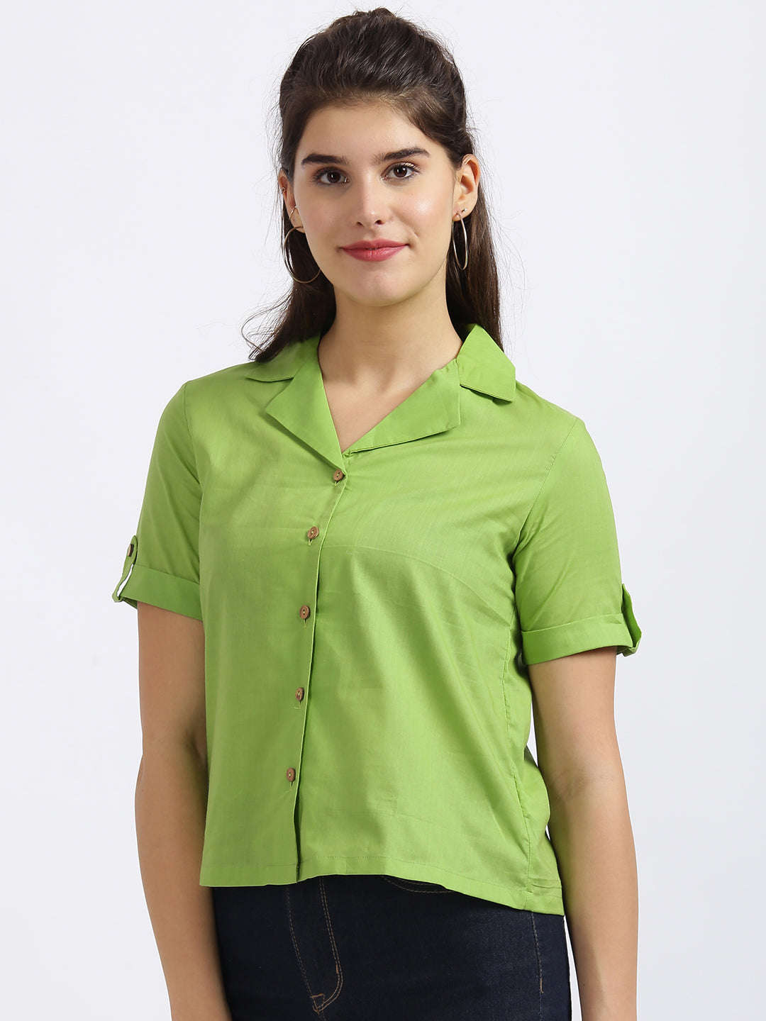 Lime Green Solid Regular Shirt