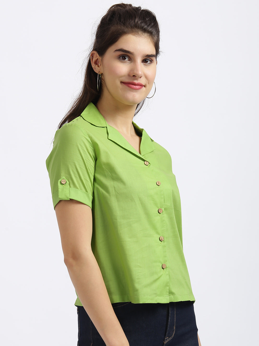 Zink London Lime Green Solid Regular Shirt