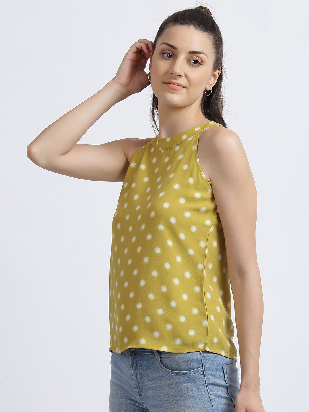 Lime Yellow Polka Dots Regular Top