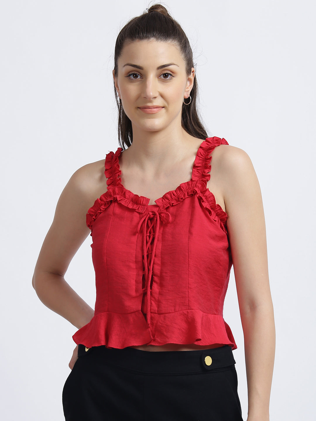 Red Solid Cropped Top