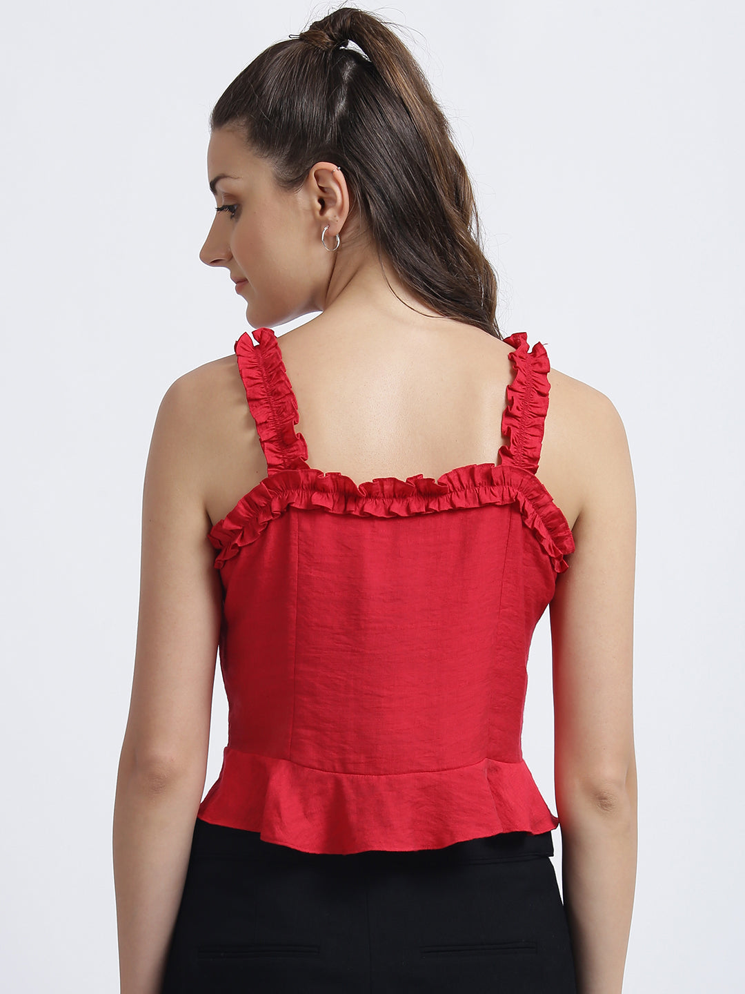 Red Solid Cropped Top