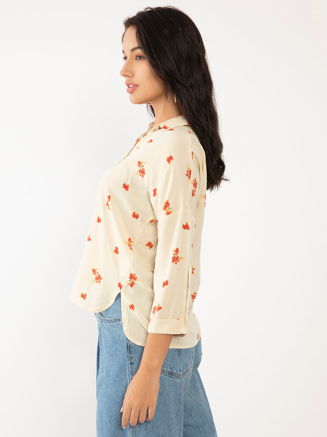 Beige Floral Print Regular Shirt