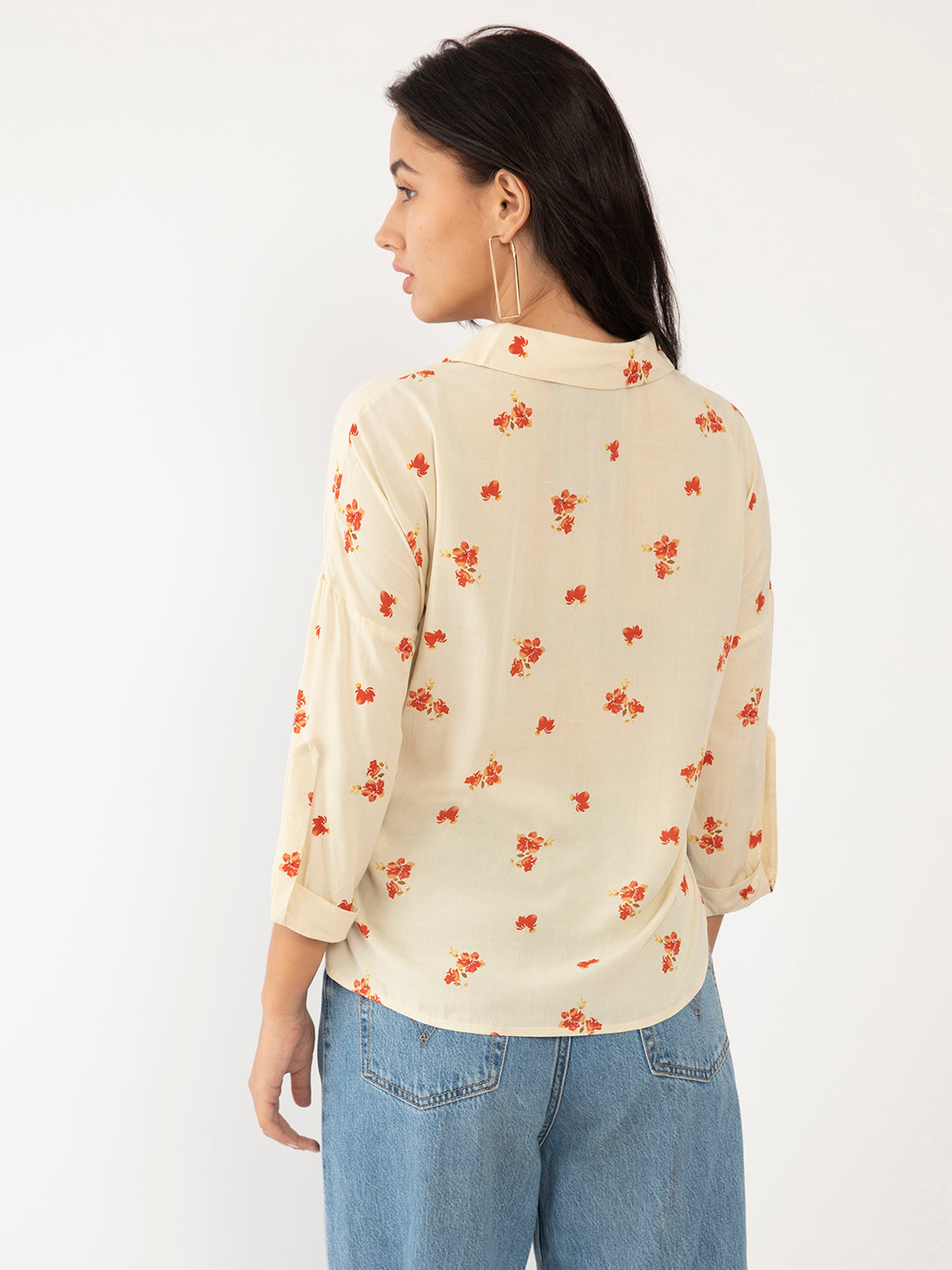 Beige Floral Print Regular Shirt