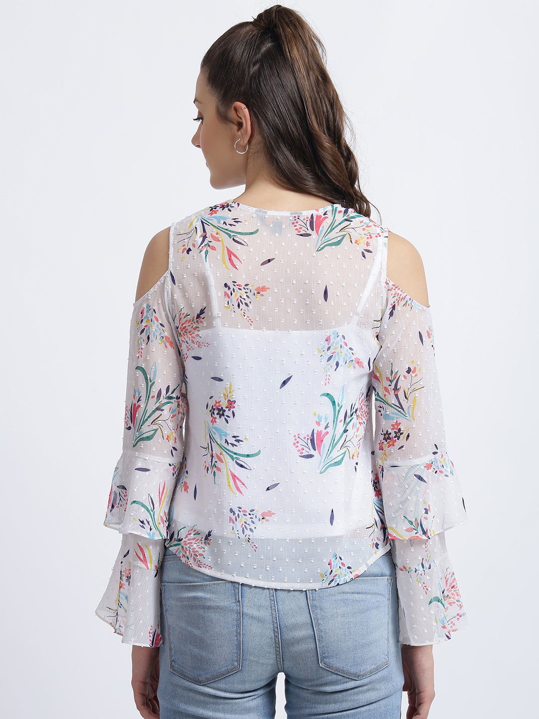 White Floral Print Layered Top