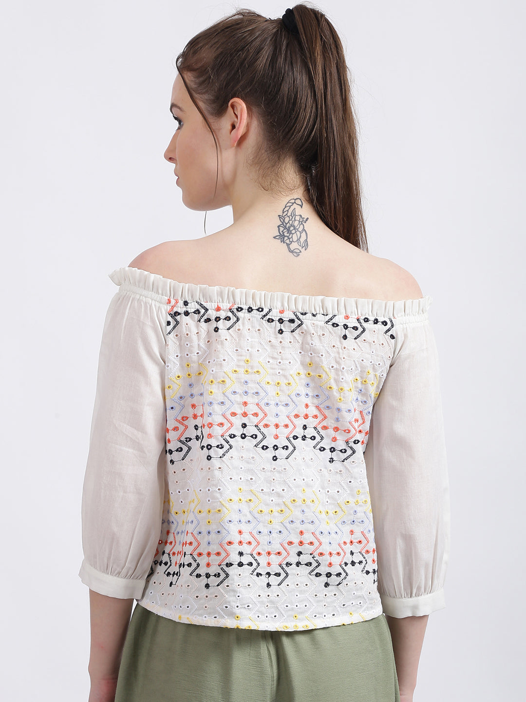 White Embroidered Regular Top