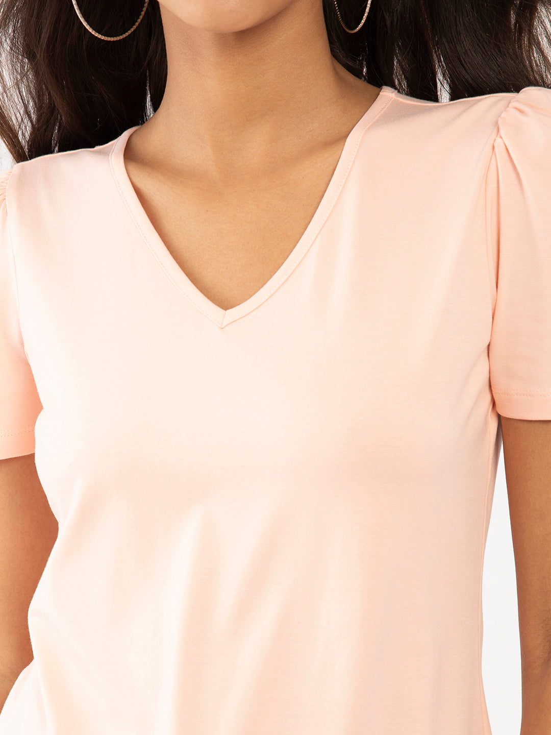 Peach Solid Puff Sleeve Top