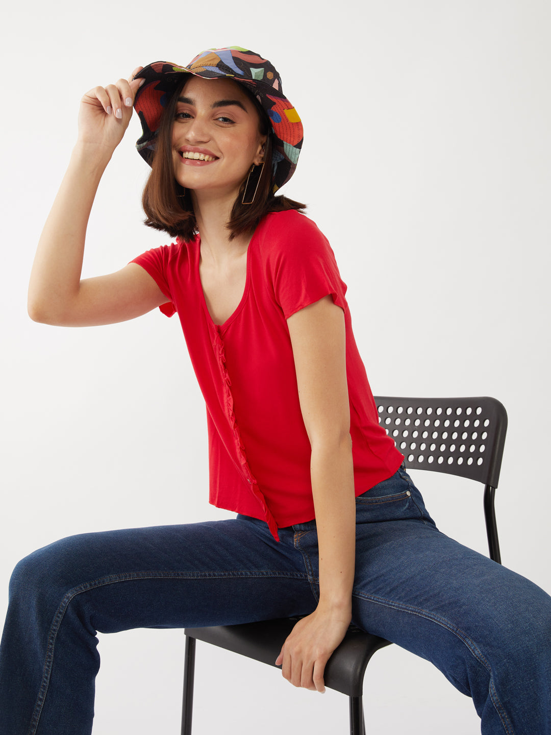 Red Solid Crop Top