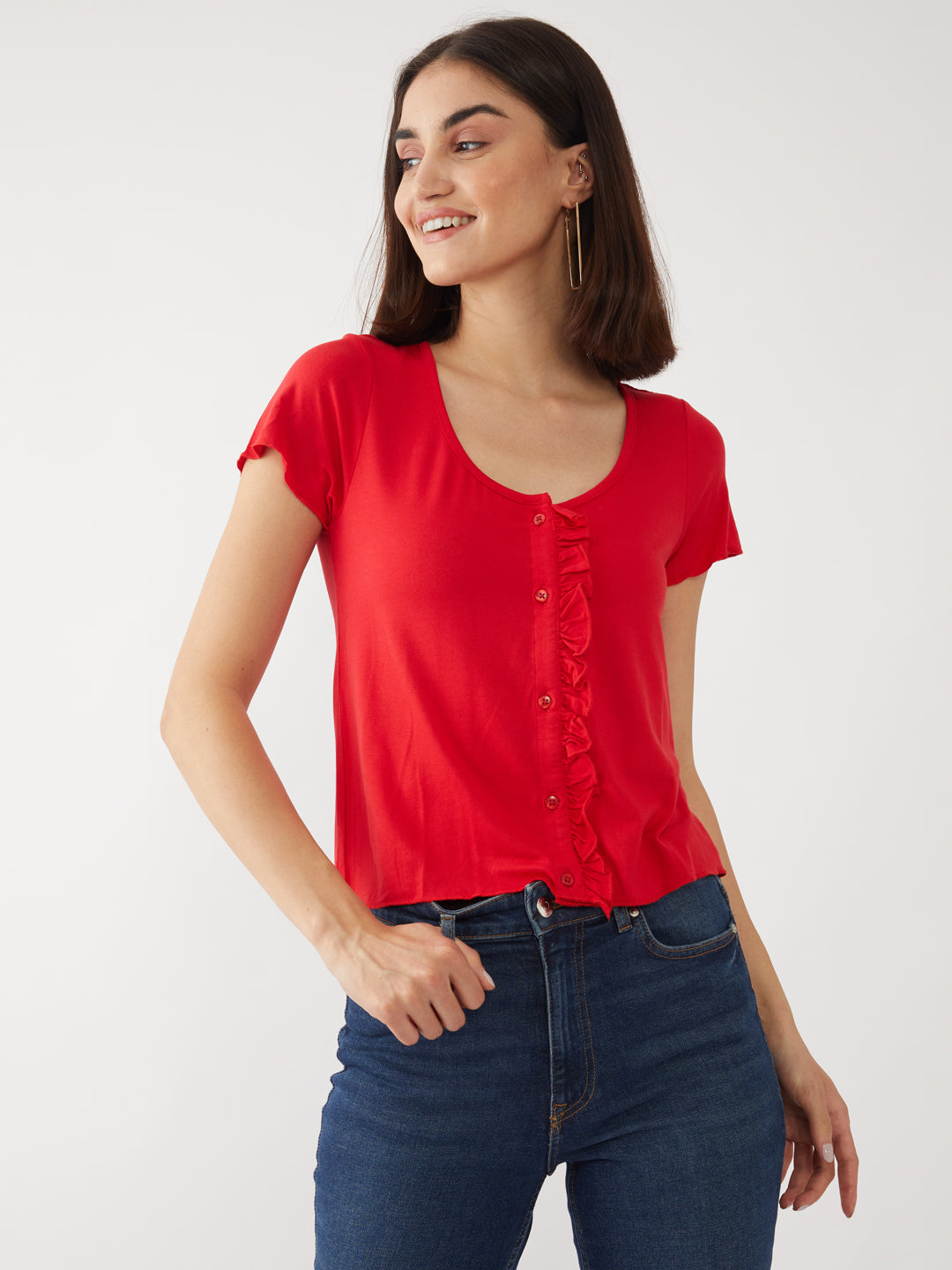 Red Solid Crop Top