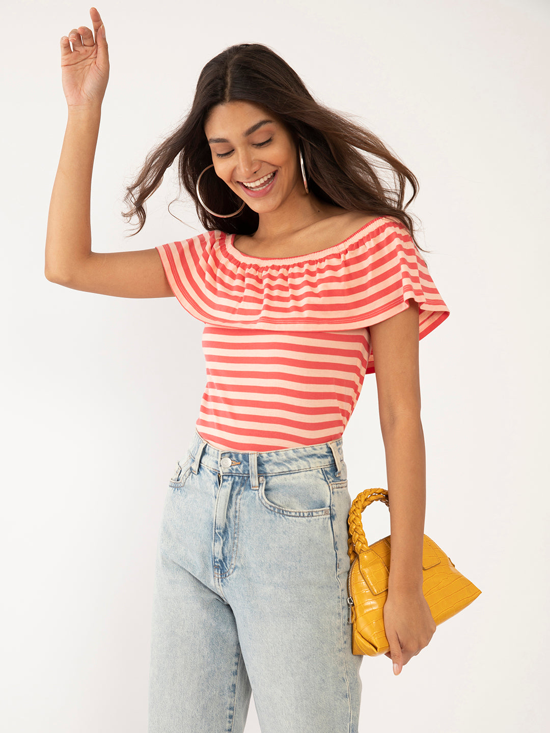 Multi Colored Striped Off-shoulder Top