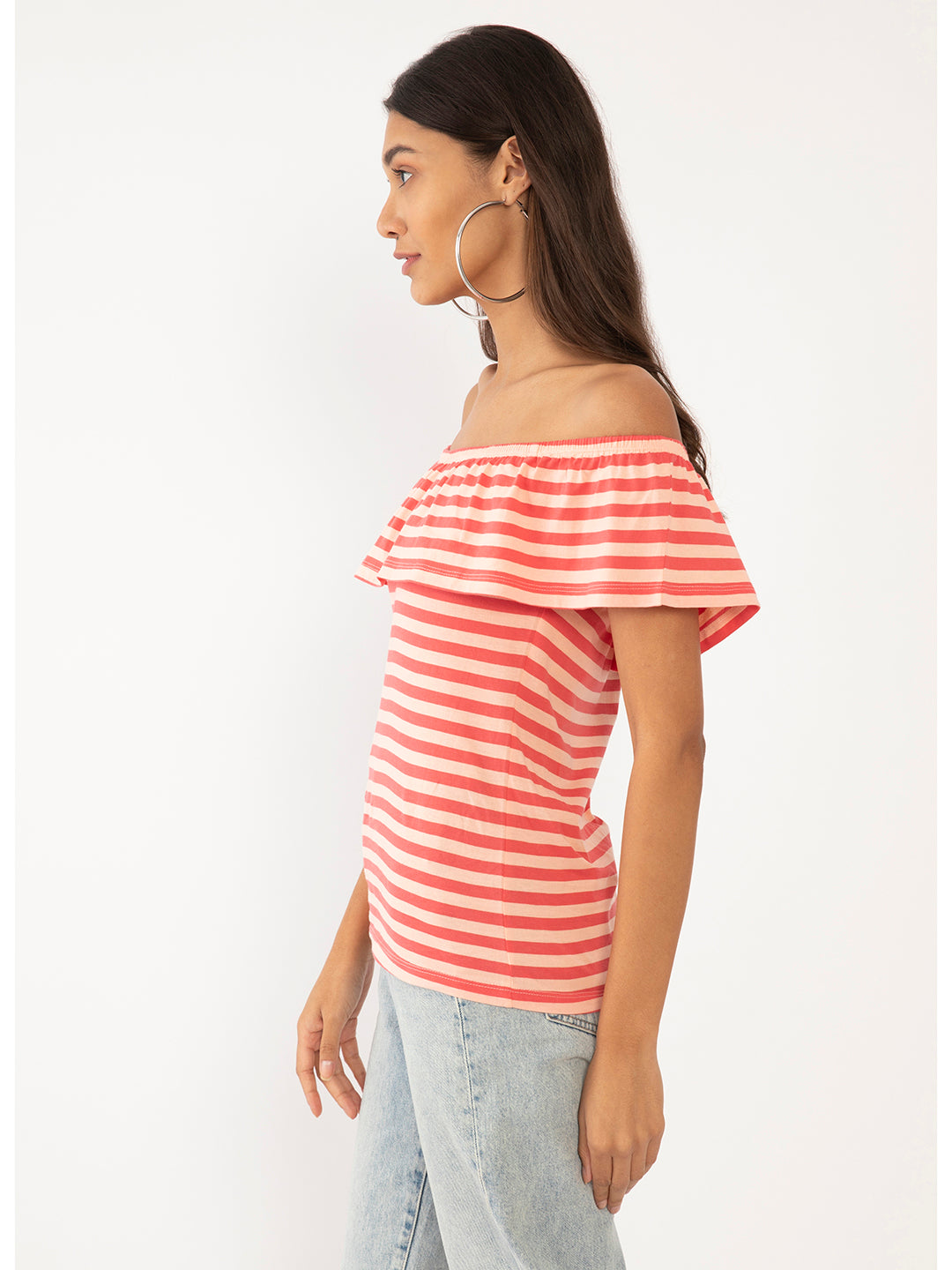 Multi Colored Striped Off-shoulder Top