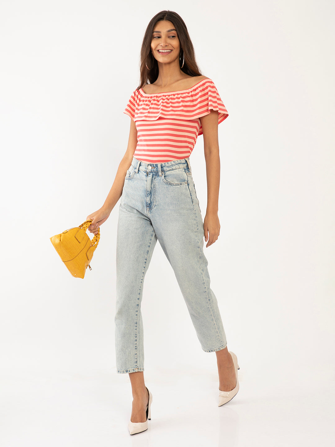 Multi Colored Striped Off-shoulder Top