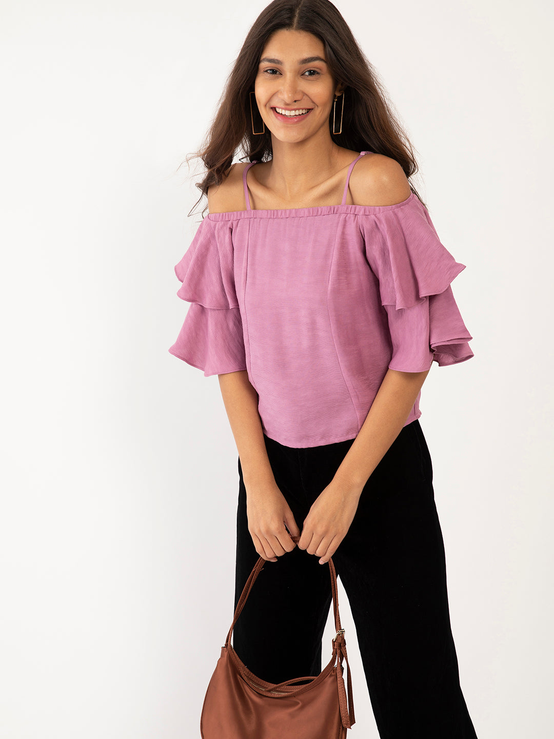 Purple Solid Off-shoulder Top