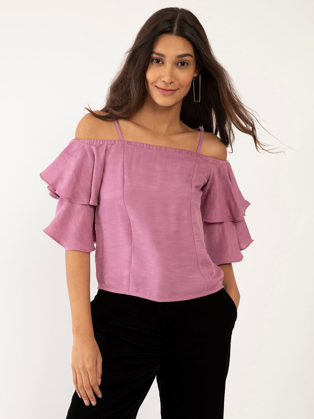 Purple Solid Off-shoulder Top