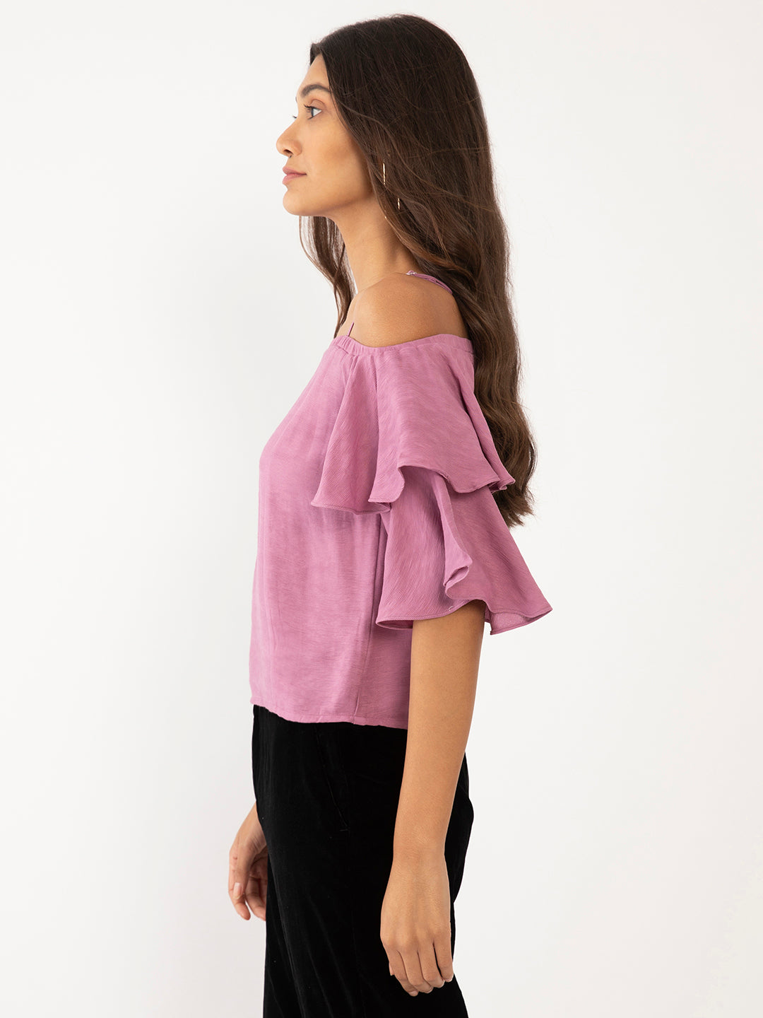 Purple Solid Off-shoulder Top