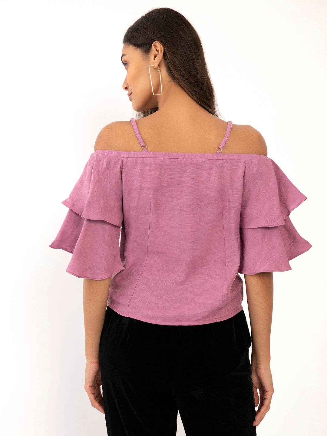 Purple Solid Off-shoulder Top