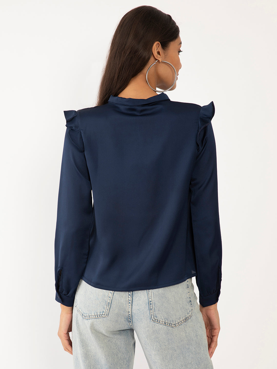 Blue Solid Tie-Up Top