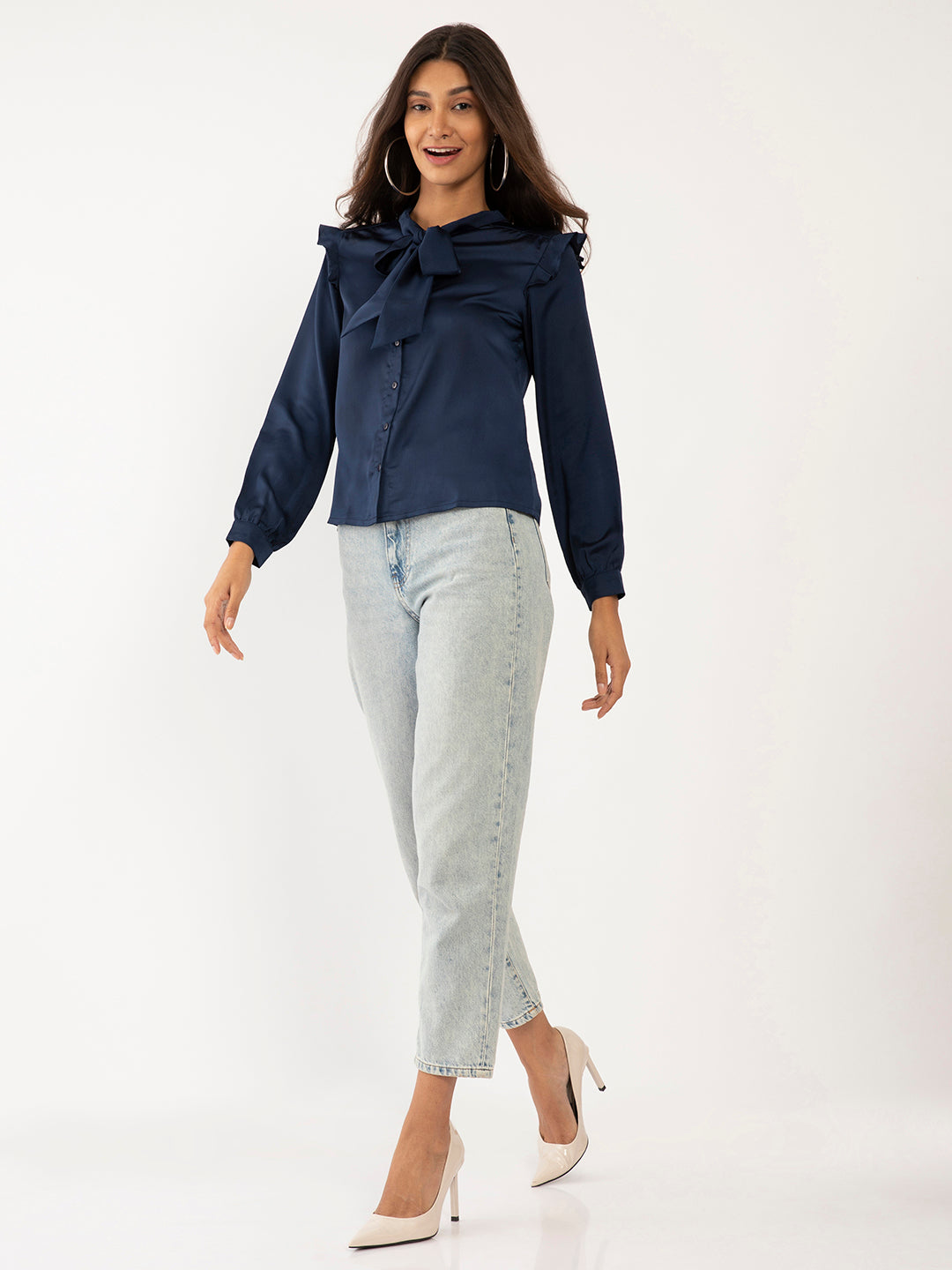 Blue Solid Tie-Up Top
