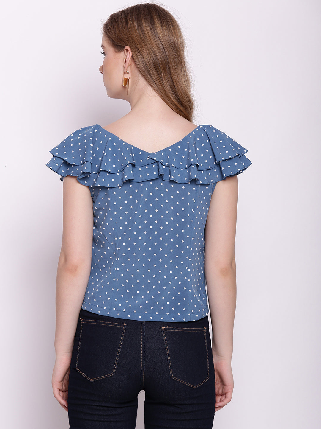 Blue Polka Dots Ruffles Top